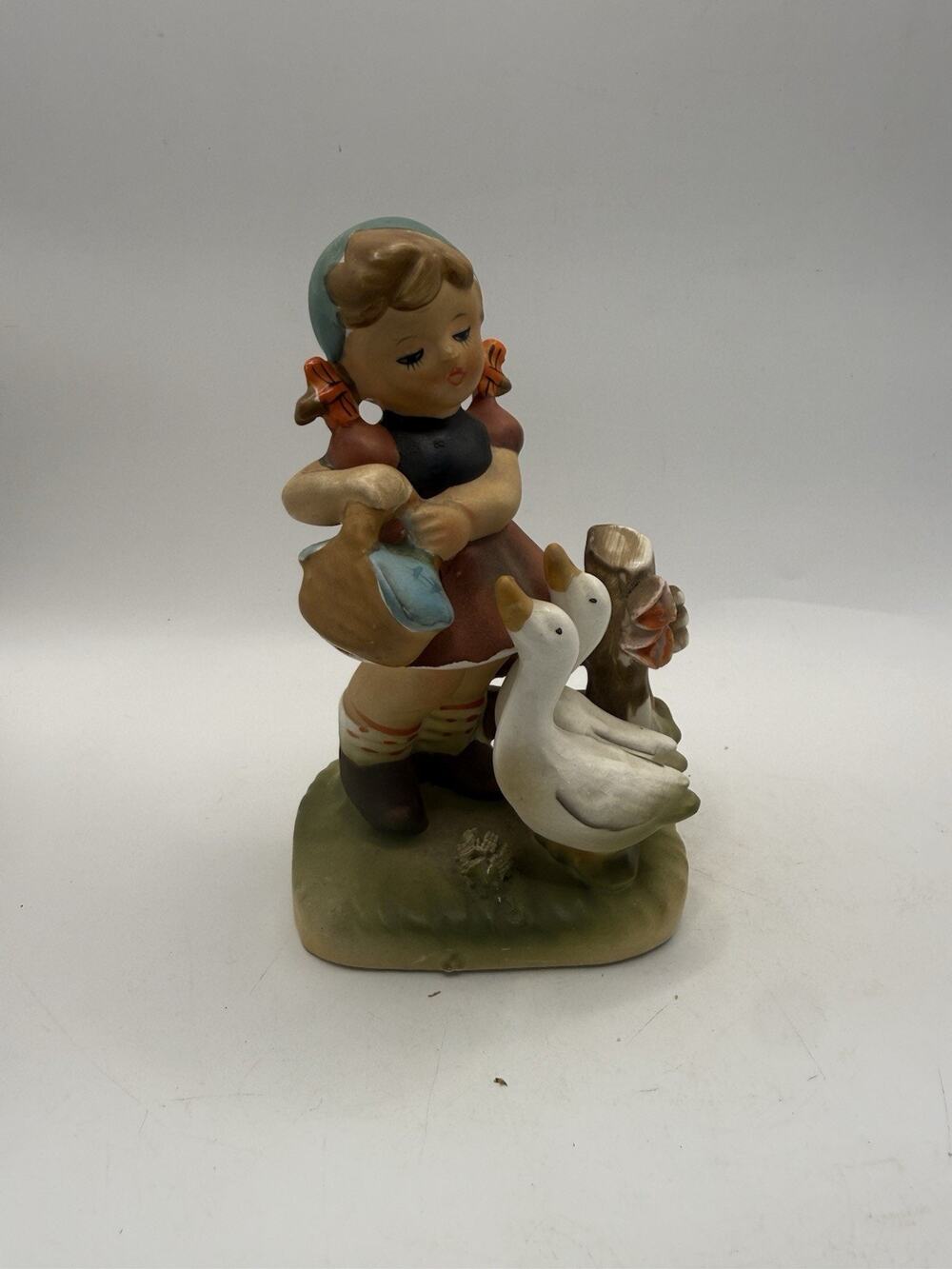 Vintage Erich Stauffer Girl Feeding Geese Porcelain Figurine Japan 5.5โ *